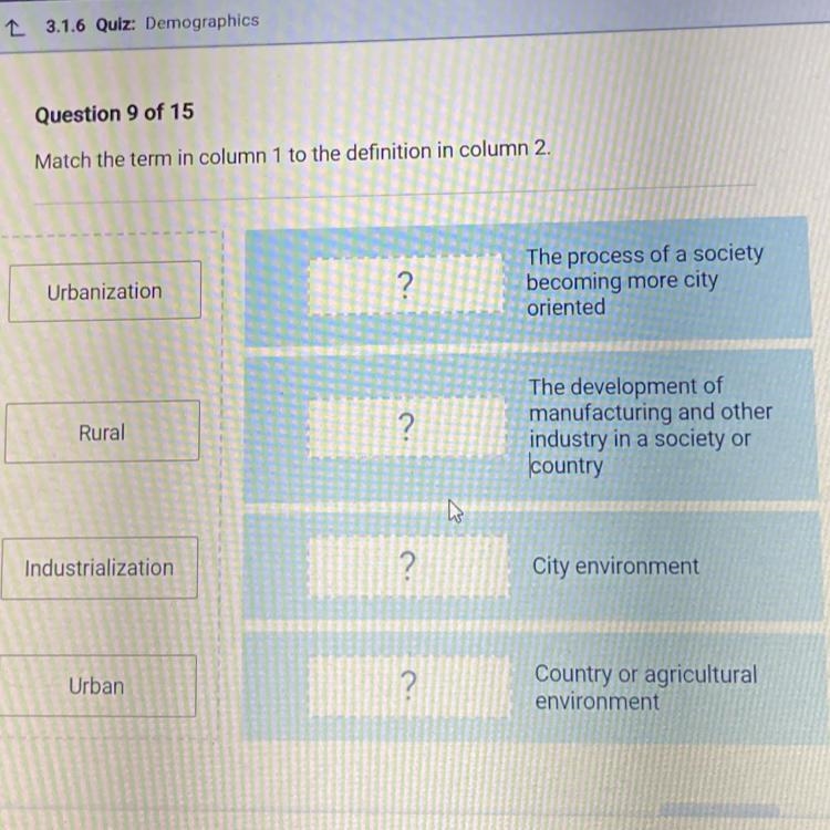 Question 9 of 15 Match the term in column 1 to the definition in column 2-example-1