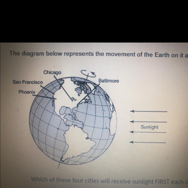 Which of these four cities will receive sunlight first each day-example-1