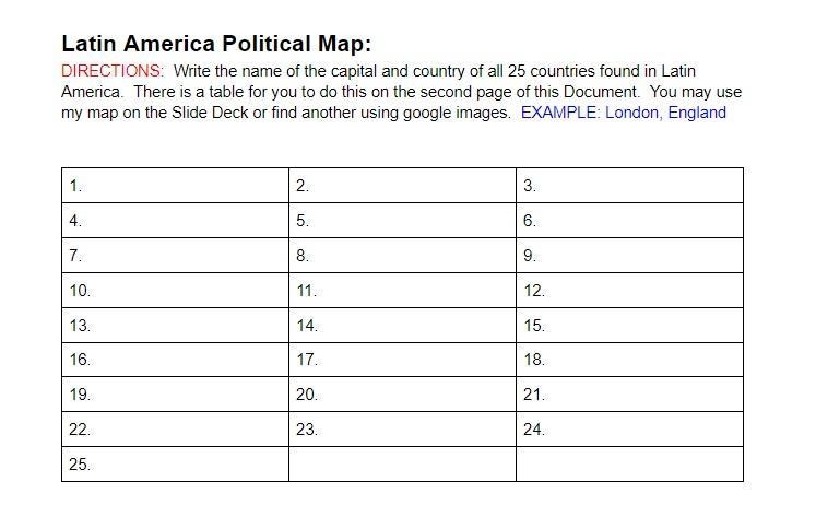 PLEASE HELLP!!!!! DIRECTIONS: Write the name of the capital and country of all 25 countries-example-2