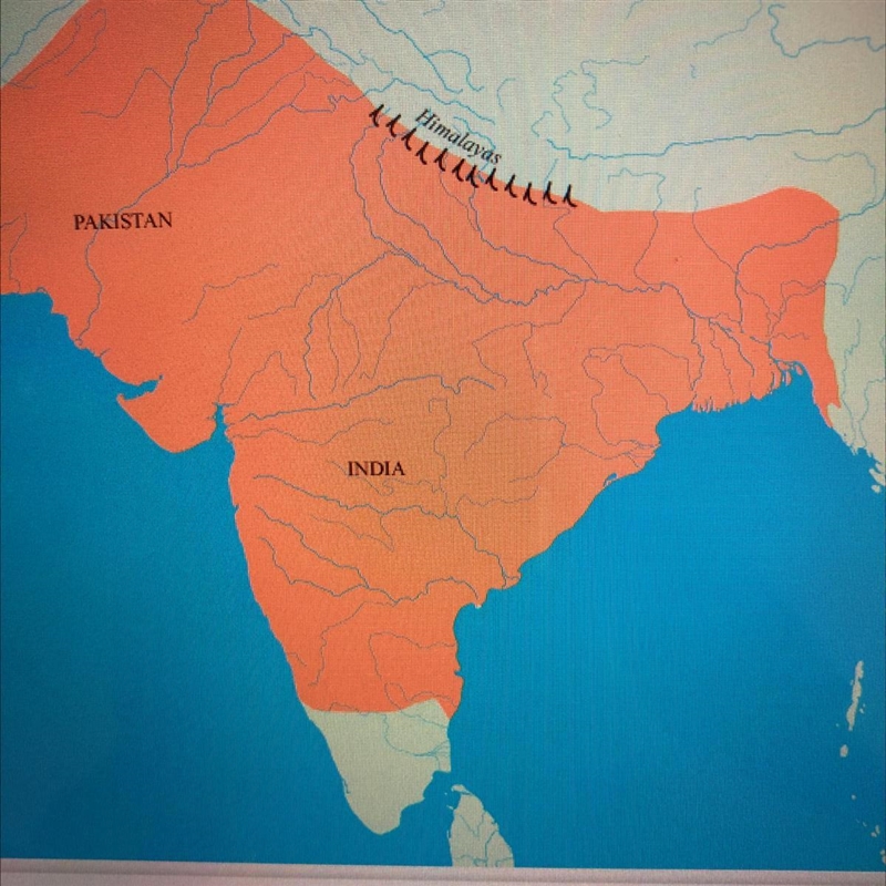 Type the correct answer in the box. Which body of water is to the east of India?-example-1