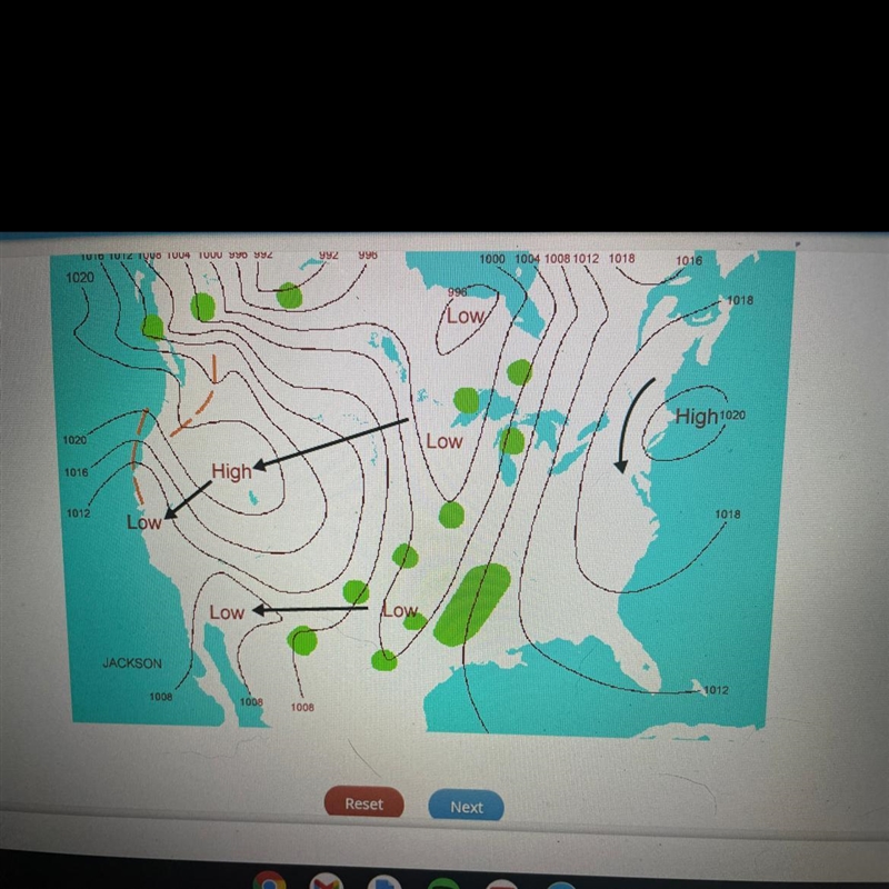 Select the correct location on the image. A weather map shows contrasting systems-example-1