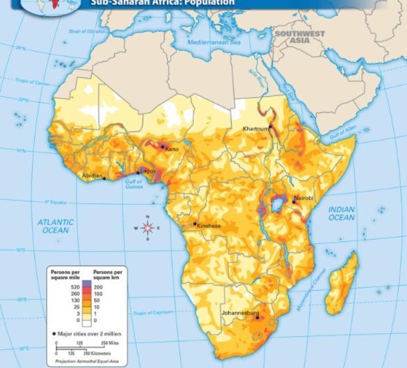 Please help me on a timer Look at the most populated areas of Africa. These pockets-example-1