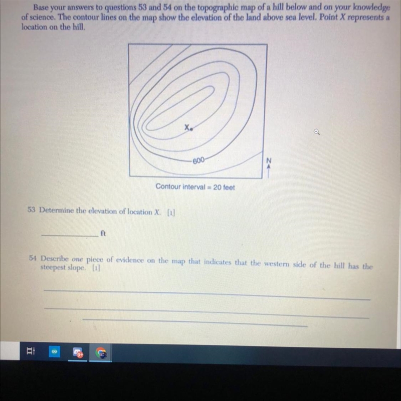 19) Determine the elevation of location X. e. 20) Describe one piece of evidence on-example-1