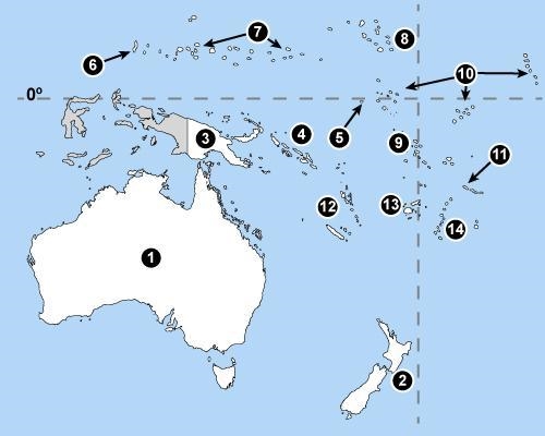 On the map of Oceania, number 1 is referring to which of the following countries? A-example-1