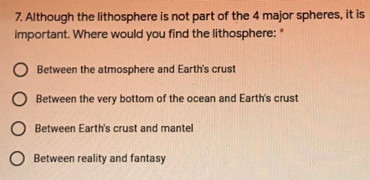 Although the lithosphere is not part of the 4 major spheres, it is important. Where-example-1