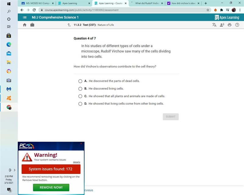 How did virchow's observations contribute to the cell theory-example-1