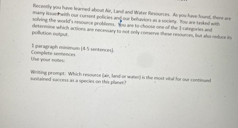 • You need to write a paragraph solving either land, air, or water resources and reduce-example-1