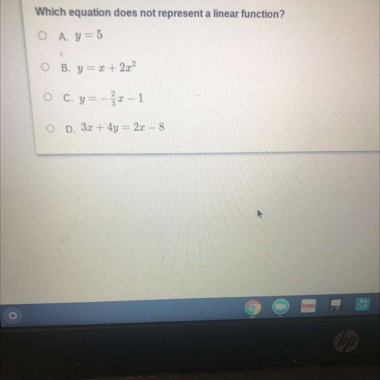 Which equation does not represent a linear function-example-1