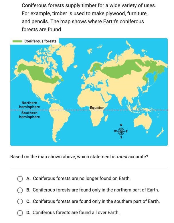 Please help. . . Coniferous forests supply timber for a wide variety of uses. For-example-1