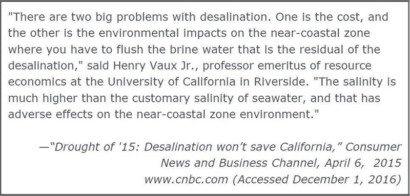 According to this excerpt, one of the environmental impacts of desalination of water-example-1