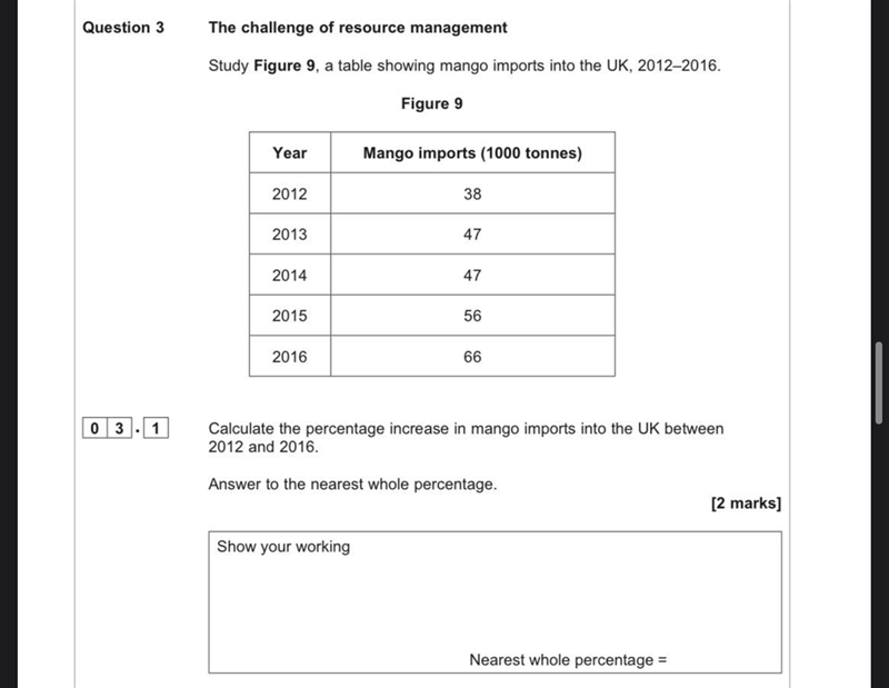 Calculate the percentage increase in mango imports into the UK between 2014 and 2016. Answer-example-1