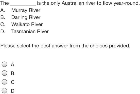 The ______ is the only Australian river to flow year-round.-example-1