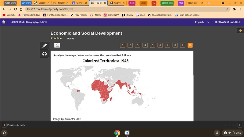 Analyze the maps below and answer the question that follows. A world map titled Colonized-example-1