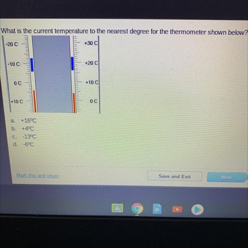 What is the current temperature to the nearest degree for the thermometer shown below-example-1