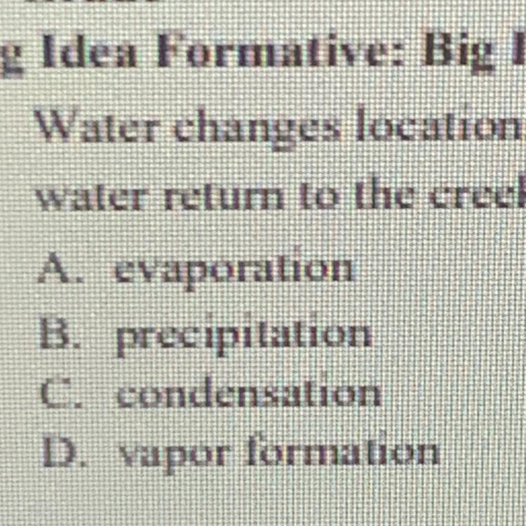 At what stage in the water cycle does the water return to the creeks and rivers?!?!-example-1