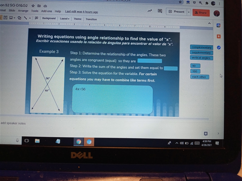 Write equations using angle relationship to find the value of x-example-3