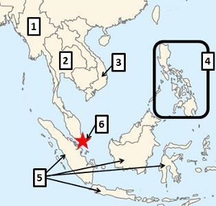 Analyze the map below and answer the question that follows. A political map of Southeast-example-1