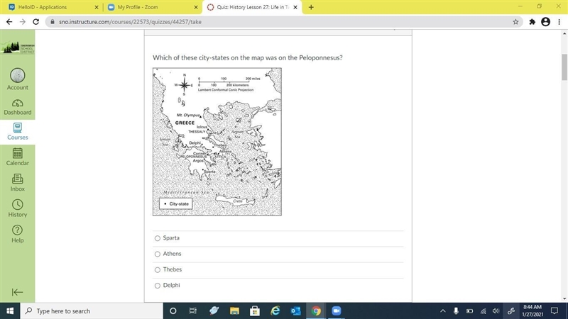 Which of these city-states on the map was on the Peloponnesus? Look at the screenshot-example-1