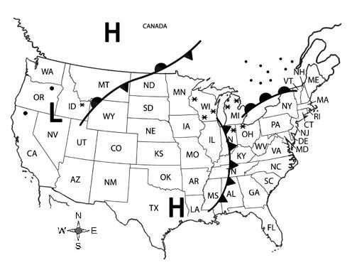 What type of system is impacting weather in Houston? Select one: Low pressure warm-example-1