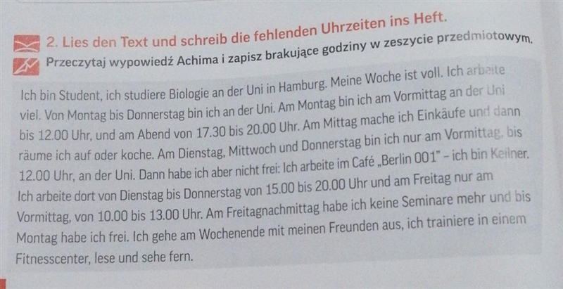 2.lies den text und schereib die fehlenden whrzeiten ins heft Przeczytaj wypowied-example-1