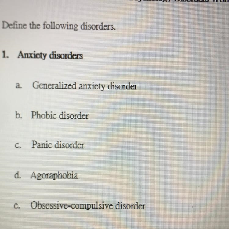 Define the disorders-example-1