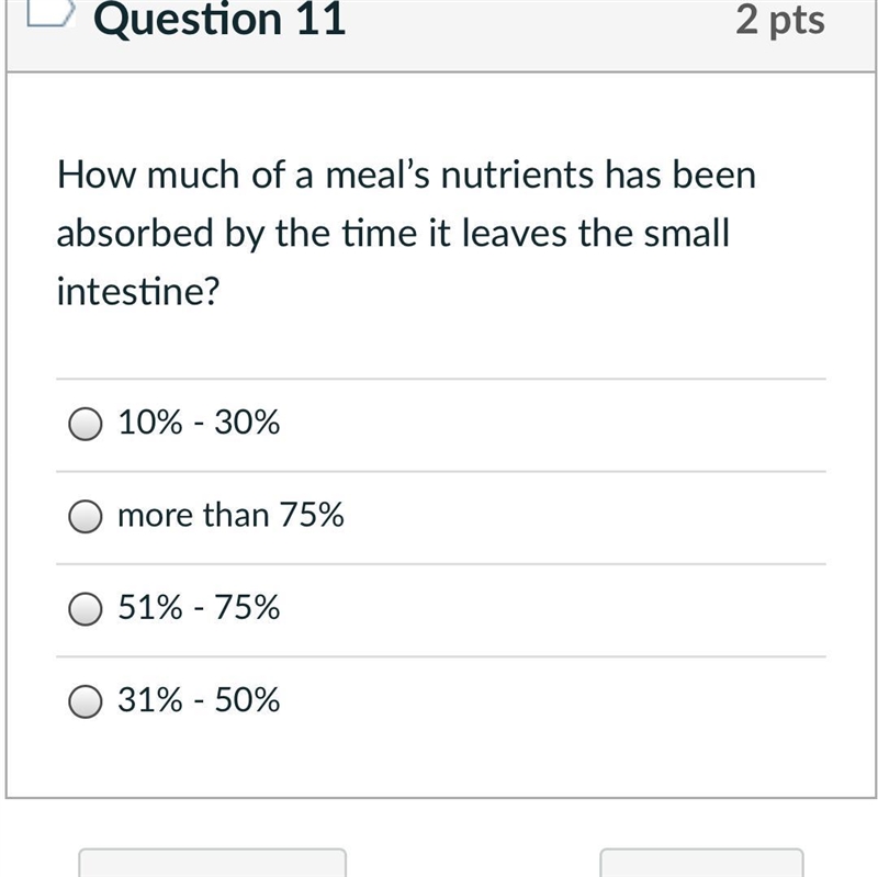 How much of a meals nutrients has been absorbed by the time it leaves the small intestine-example-1