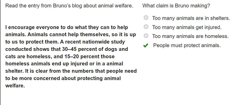 Read the entry from Bruno’s blog about animal welfare. 15 MINS LEFT PLEASE HURRY!!! I-example-1