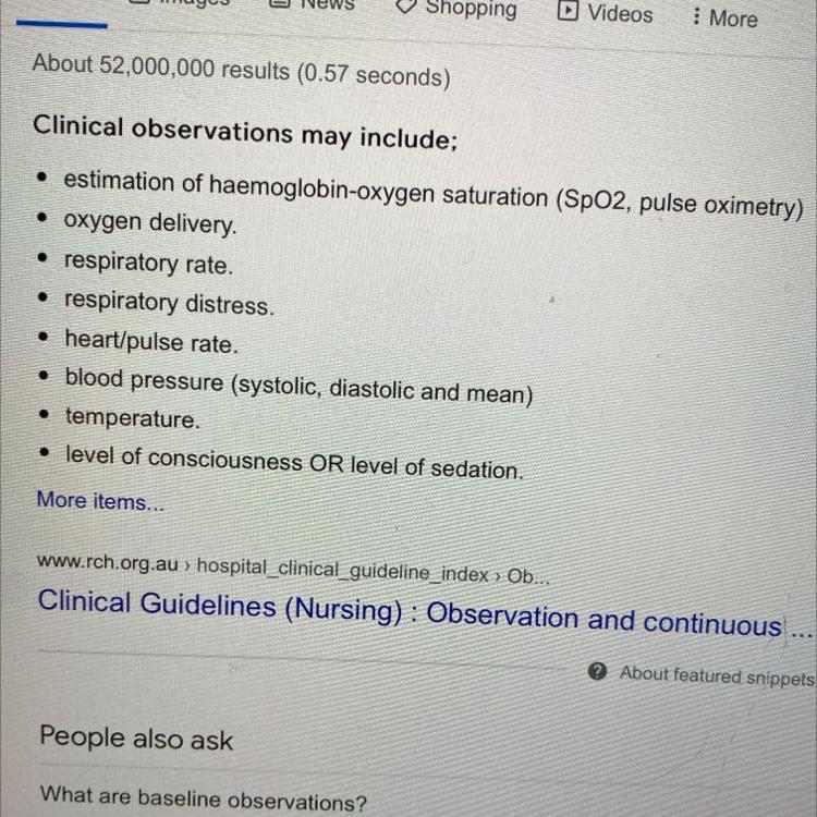 What four clinical observations would you take for baseline observations-example-1