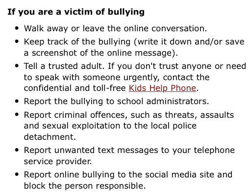 What advice does the RCMP give about handling Cyberbullying? List the strategies provided-example-1