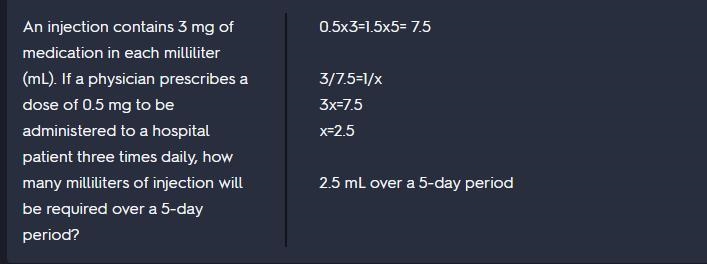 An injection contains 3 mg of medication in each milliliter (mL). If a physician prescribes-example-1