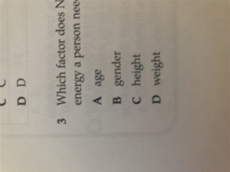 Which factor does not influence how much energy a person needs?-example-1