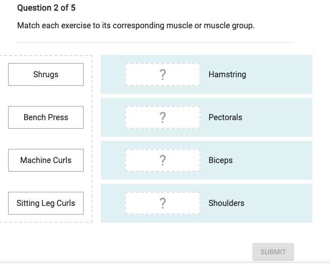 Match each exercise to its corresponding muscle or muscle group.-example-1