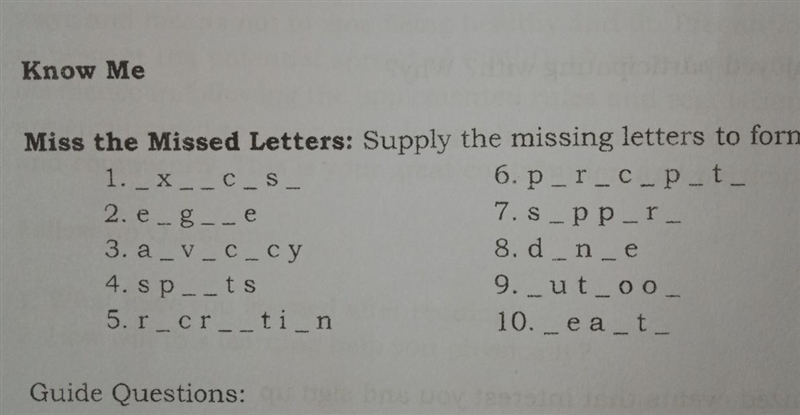 Let Us Try Know Me Miss the Missed Letters: Supply the missing letters to form a word-example-1