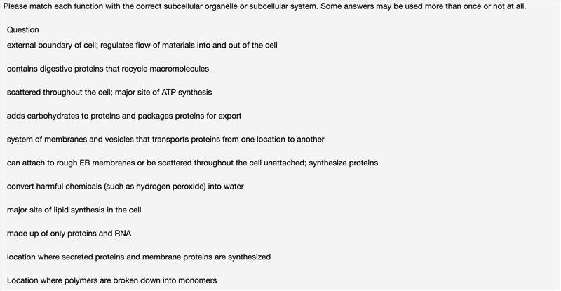 Which organelles best fits to each of these descriptions-example-1