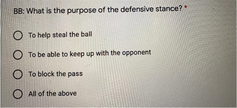 What is the purpose of a defensive stance? A. To help steal the ball B. To be able-example-1