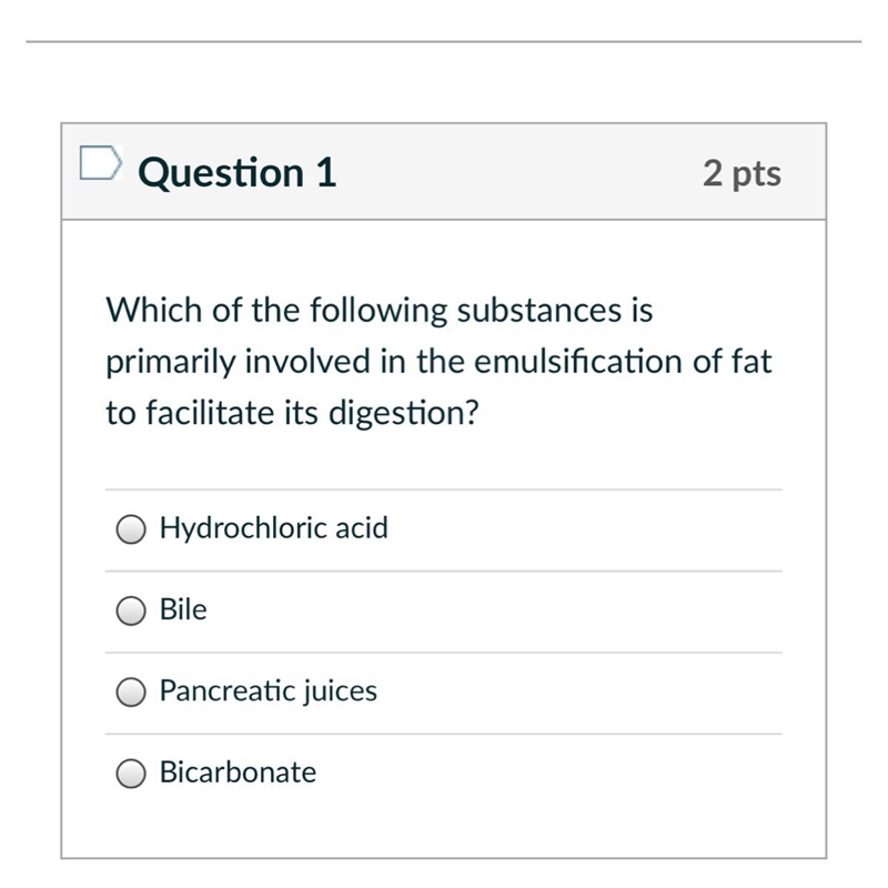 Which of the following substance is primary involved in the emulsification of fat-example-1