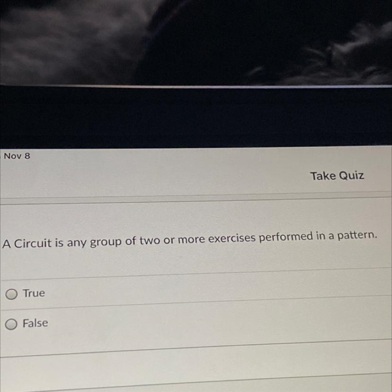 A Circuit is any group of two or more exercises performed in a pattern. True or false-example-1