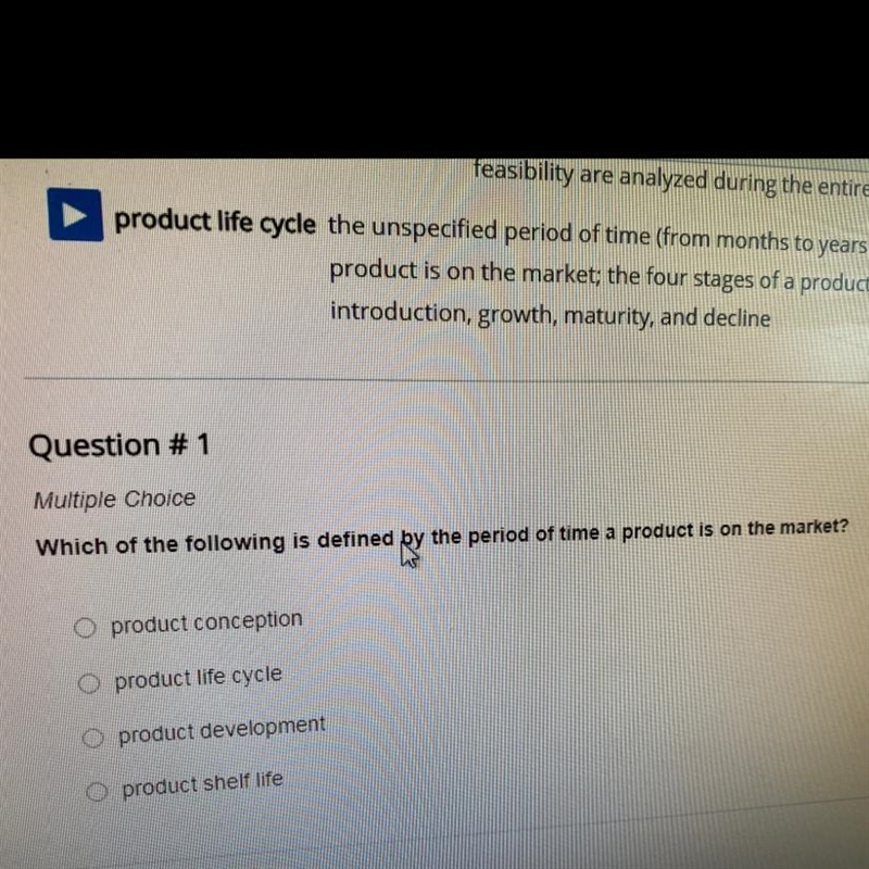 Question #1 Multiple Choice Which of the following is defined by the period of time-example-1