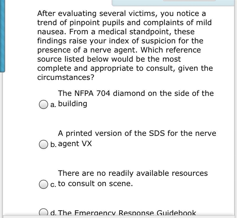 After evaluating several victims, you notice a trend of pinpoint pupils and complaints-example-1