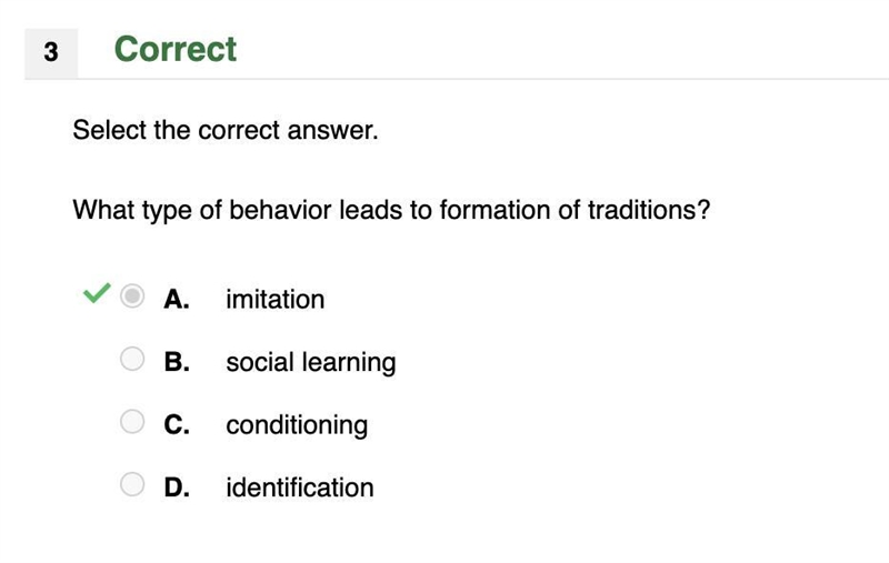 What type of behavior leads to formation of traditions? Answer from Edmentum (:-example-1