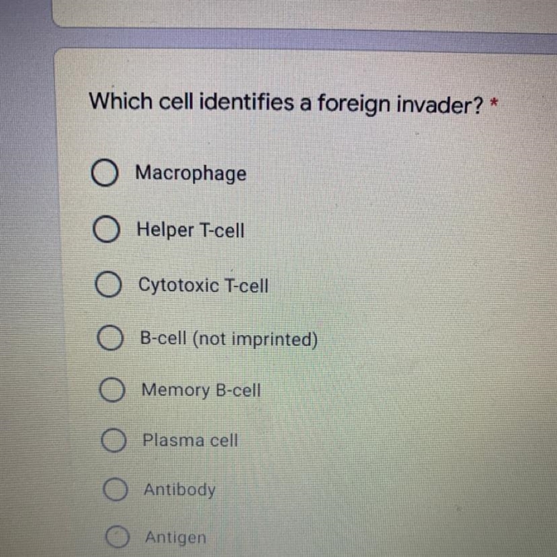 Which cell identifies a foreign invader-example-1