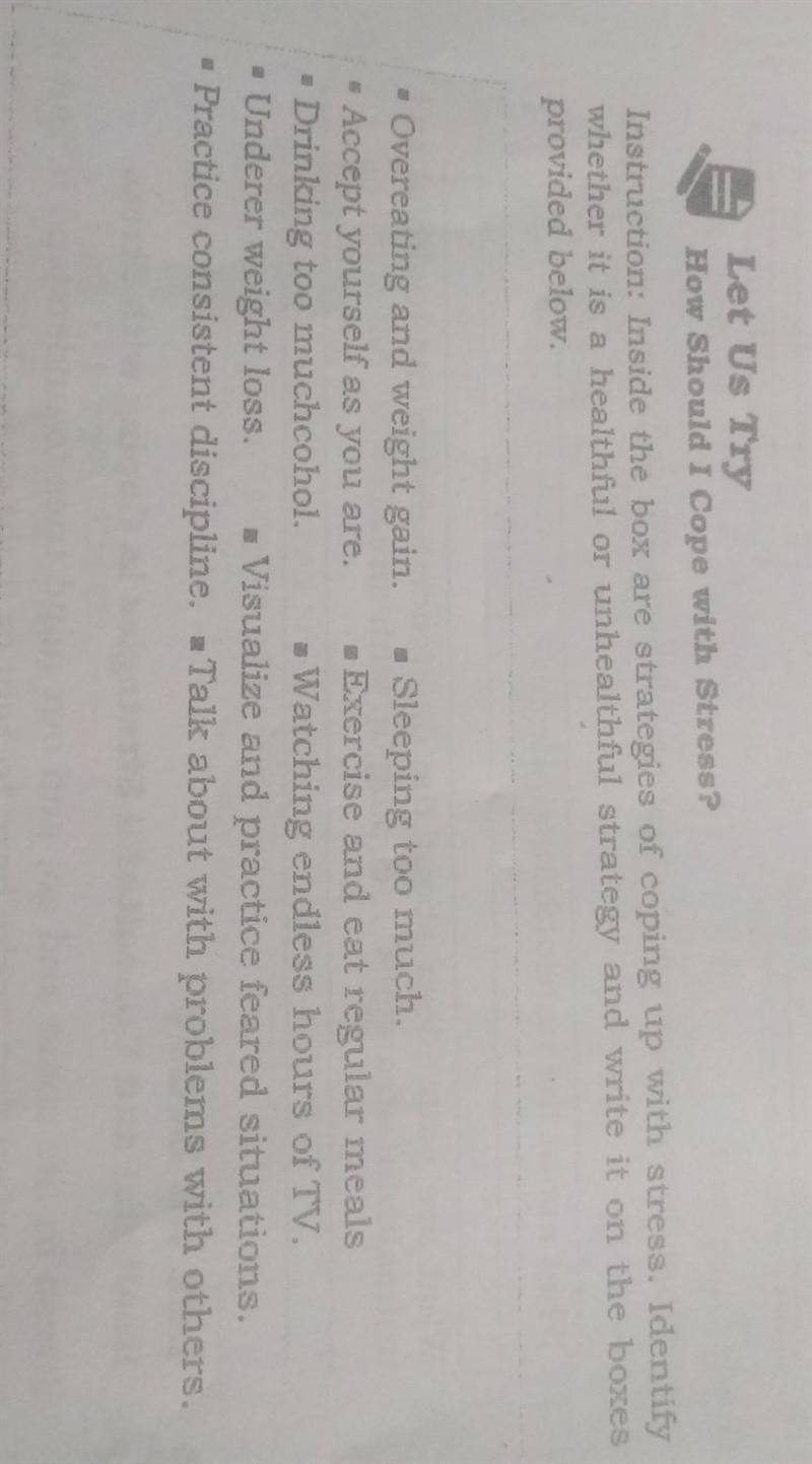 Let Us Try How Should I cope with stress? Instruction: Inside the box are strategies-example-1