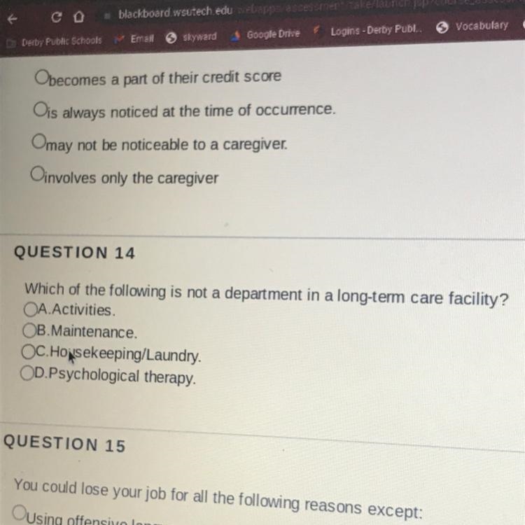 Which of the following is not a department in long-term care facility-example-1