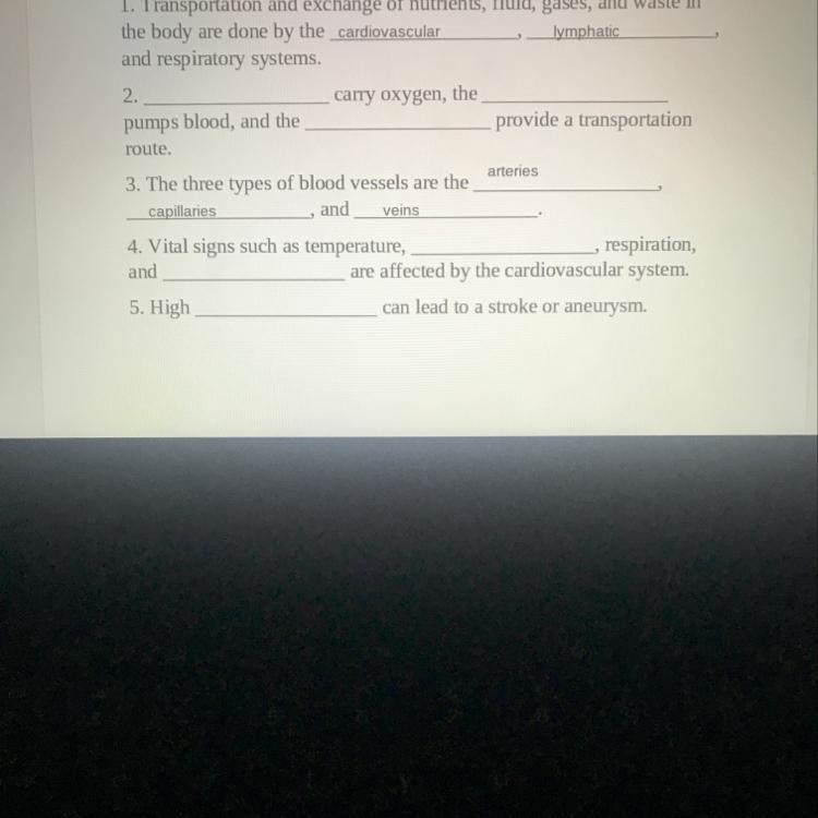 Please help me fill out the blanks it’s due tonight :( - body system for transportation-example-1