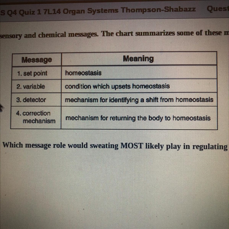 In order to maintain homeostasis, body temperature is kept close to 37°C. Which message-example-1