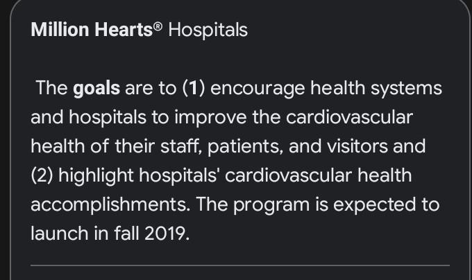 What is the goal of the CDC's One Million Hearts campaign? to reduce the spread of-example-1