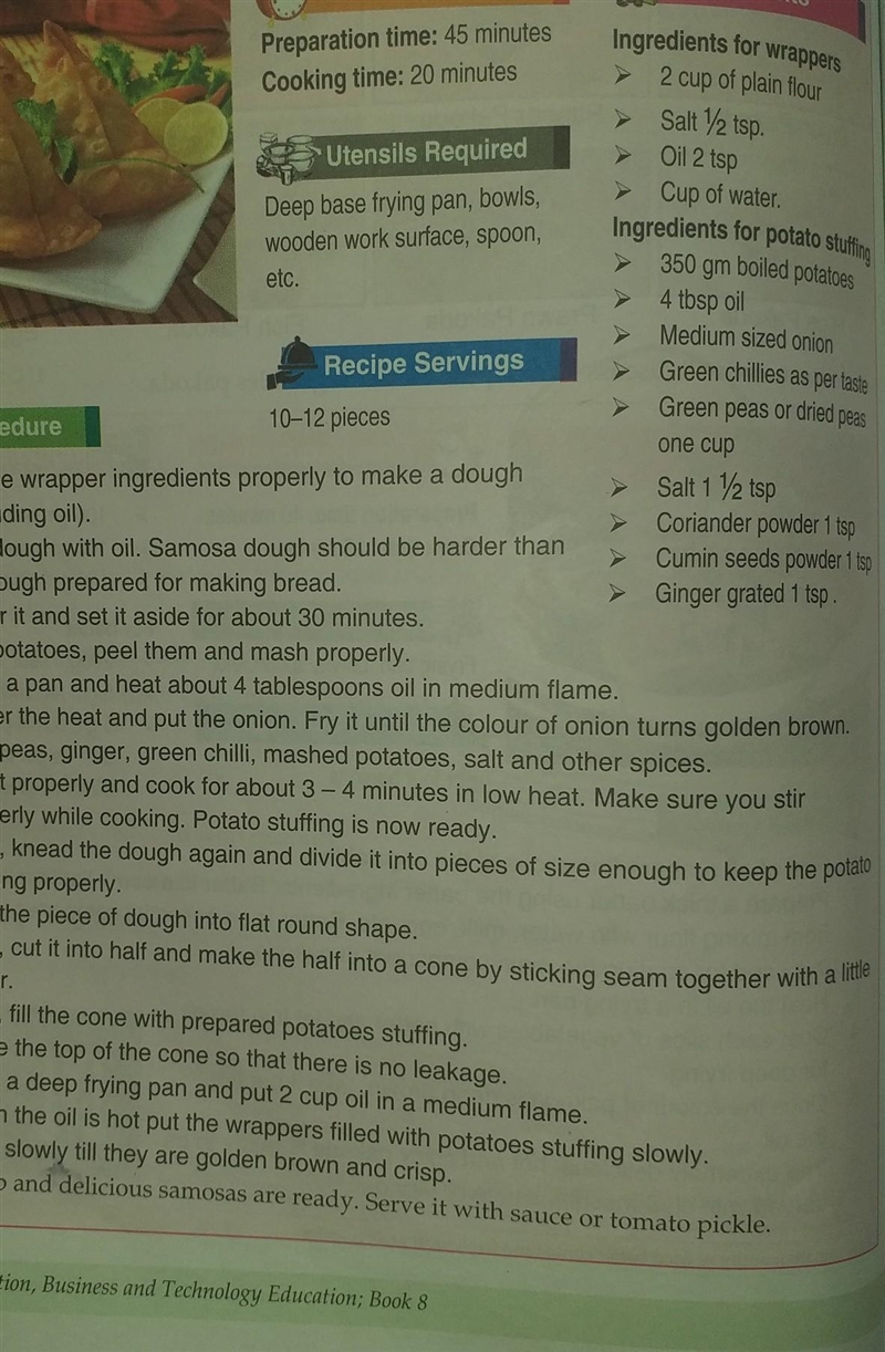 Make a list and procedure of the required materials to prepare the samosa.​-example-2