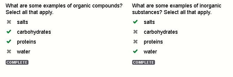 What are some organic compounds found in the body? Select all that apply. fats proteins-example-1