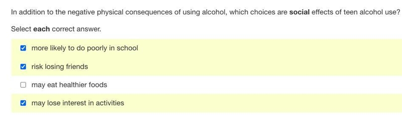 In addition to the negative physical consequences of using alcohol, which choices-example-1