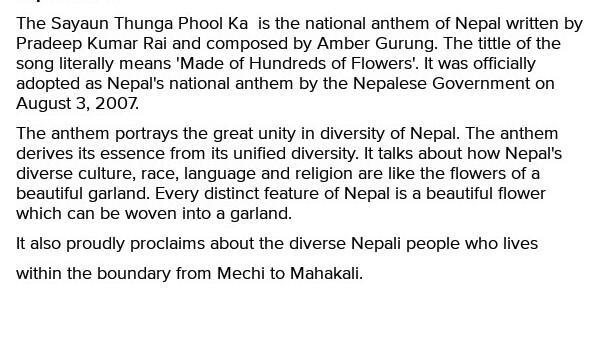 How has the national Anthem of Nepal made an effort to bring unity in diverdity? Write-example-1